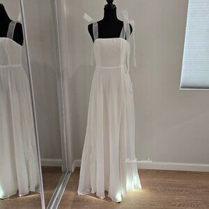 Lulus White Tie Strap Maxi Dress Sz Small NWT Chiffon Slit Bridal Flaw $118